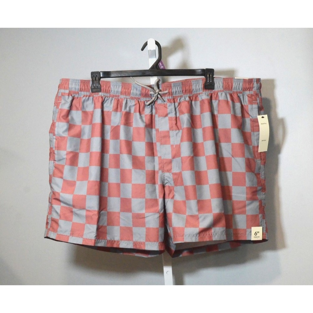NWT No Boundaries Men's Size 3XL (48-50) Swim Shorts Mauve/Gray Check Print